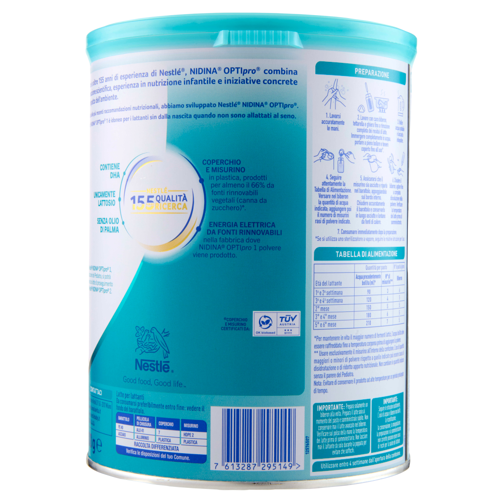 NESTLÉ NIDINA Optipro 1 Latte per lattanti in polvere dalla nascita Latta 800g