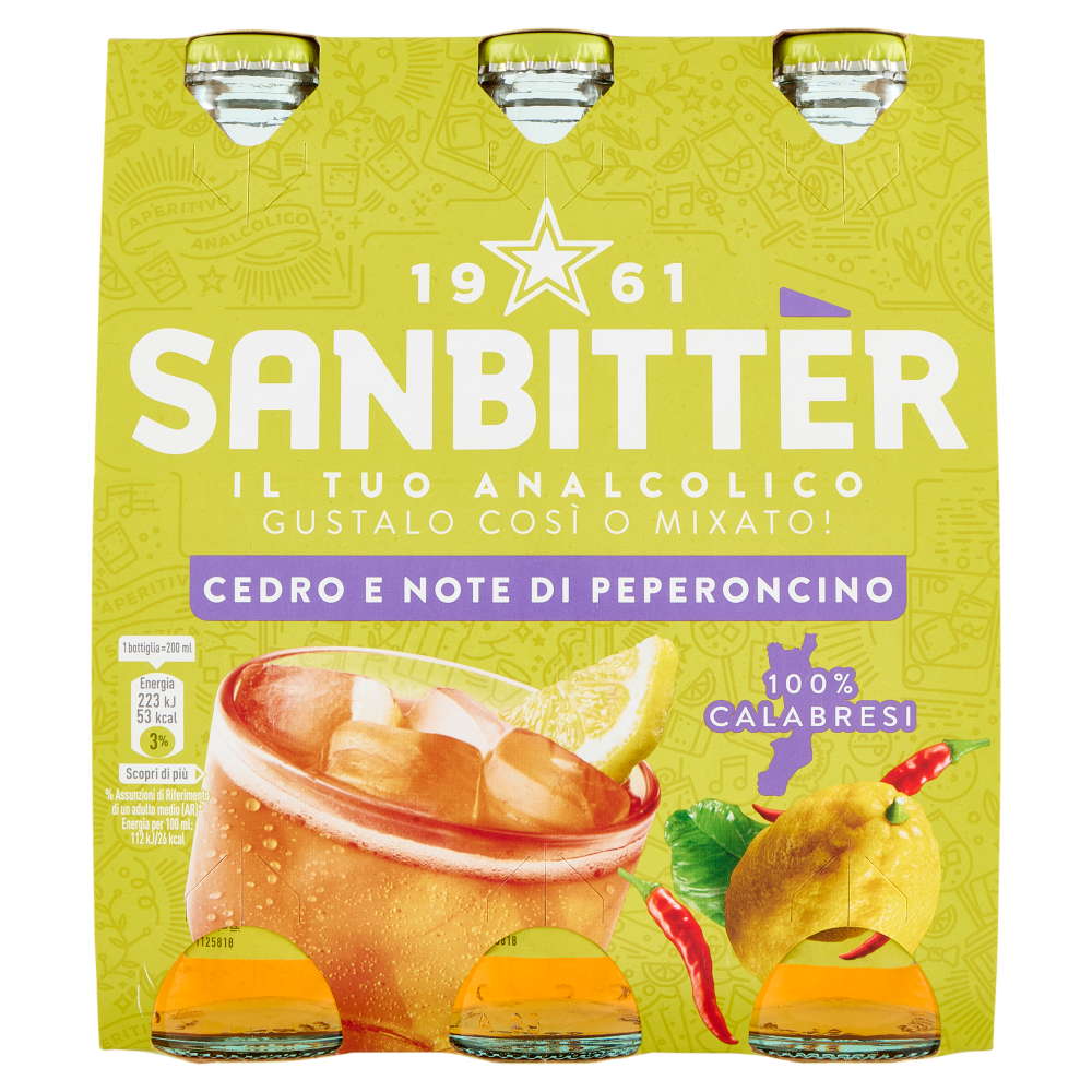 Sanbittèr, Cedro e Note di peperoncino, Aperitivo Analcolico - 3 x 200ml