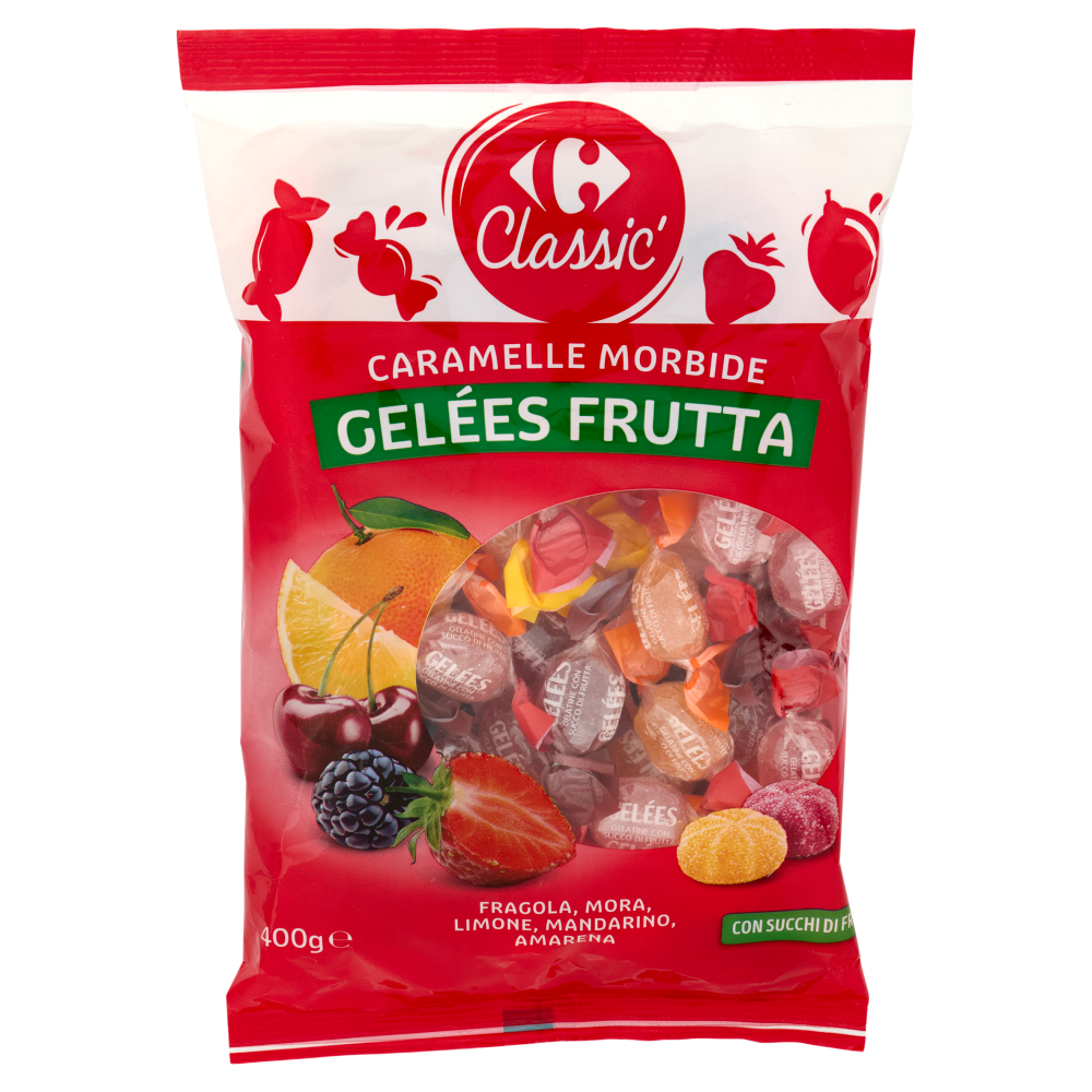 Carrefour Classic Caramelle Morbide Geleés Frutta Fragola, Mora, Limone, Mandarino, Amarena 400 g