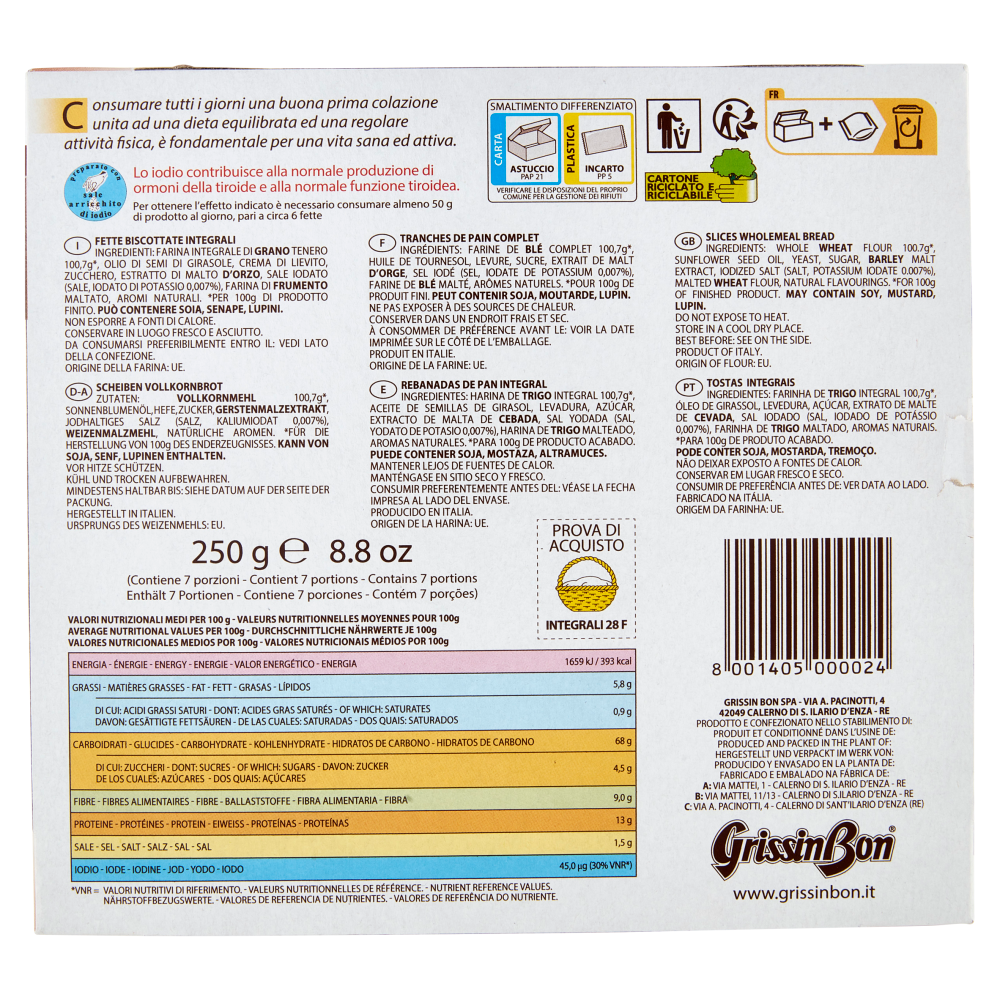 GrissinBon leFrescheBiscottate Integrali 250 g