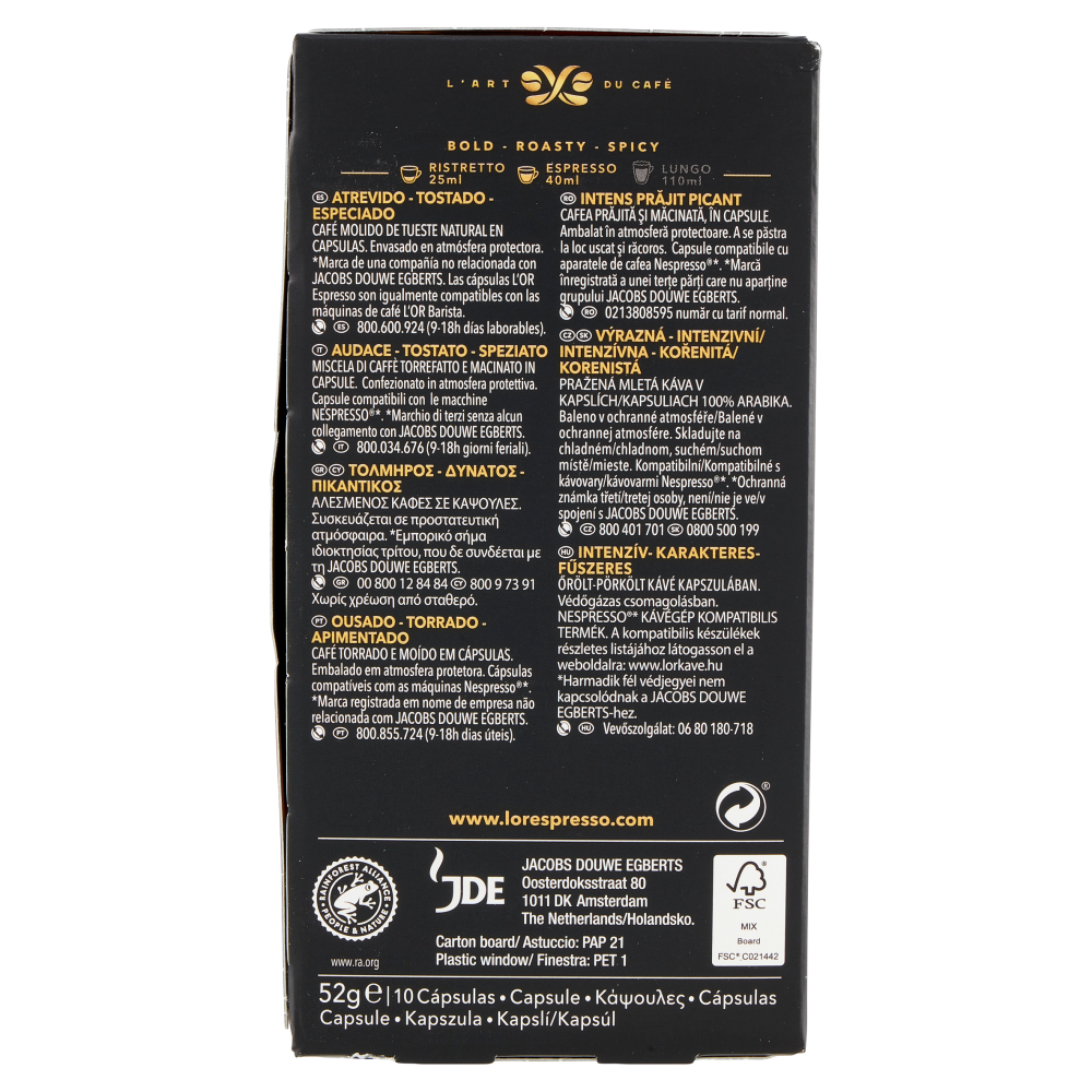 L'Or Espresso Forza 9- 10 Capsule Caff&egrave; Compatibili con Macchine Nespresso*&reg; Original 52g