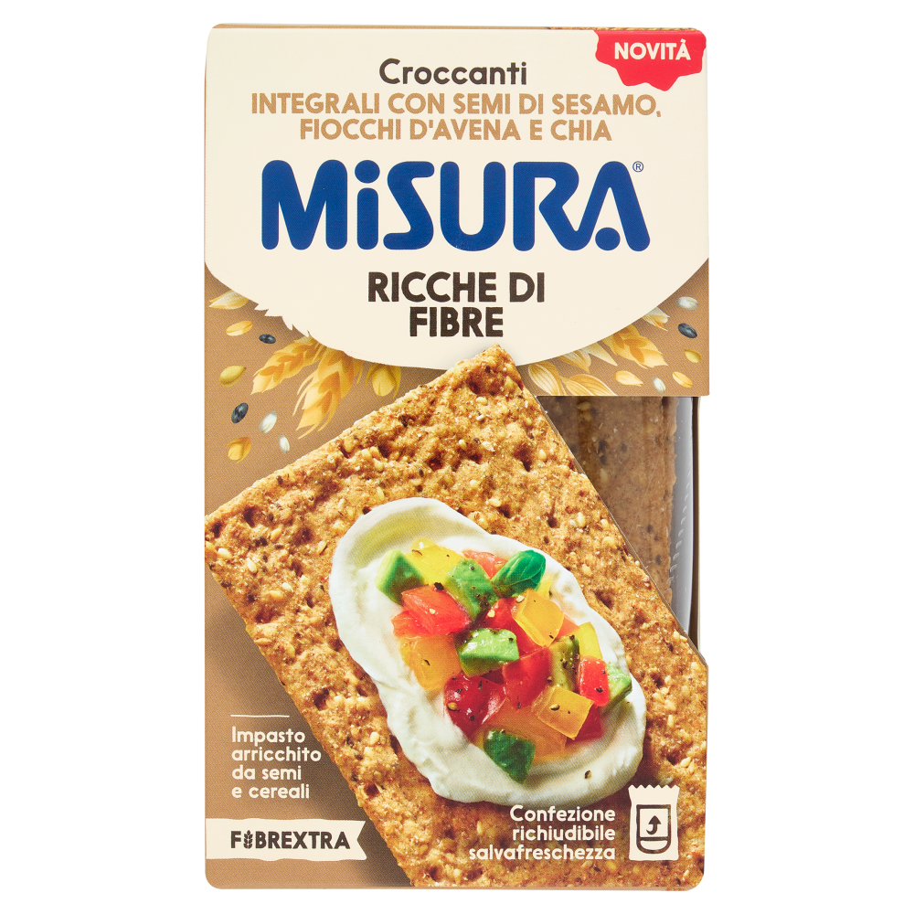 Misura Fibrextra Croccanti Integrali con Semi di Sesamo, Fiocchi d'Avena e Chia 160 g