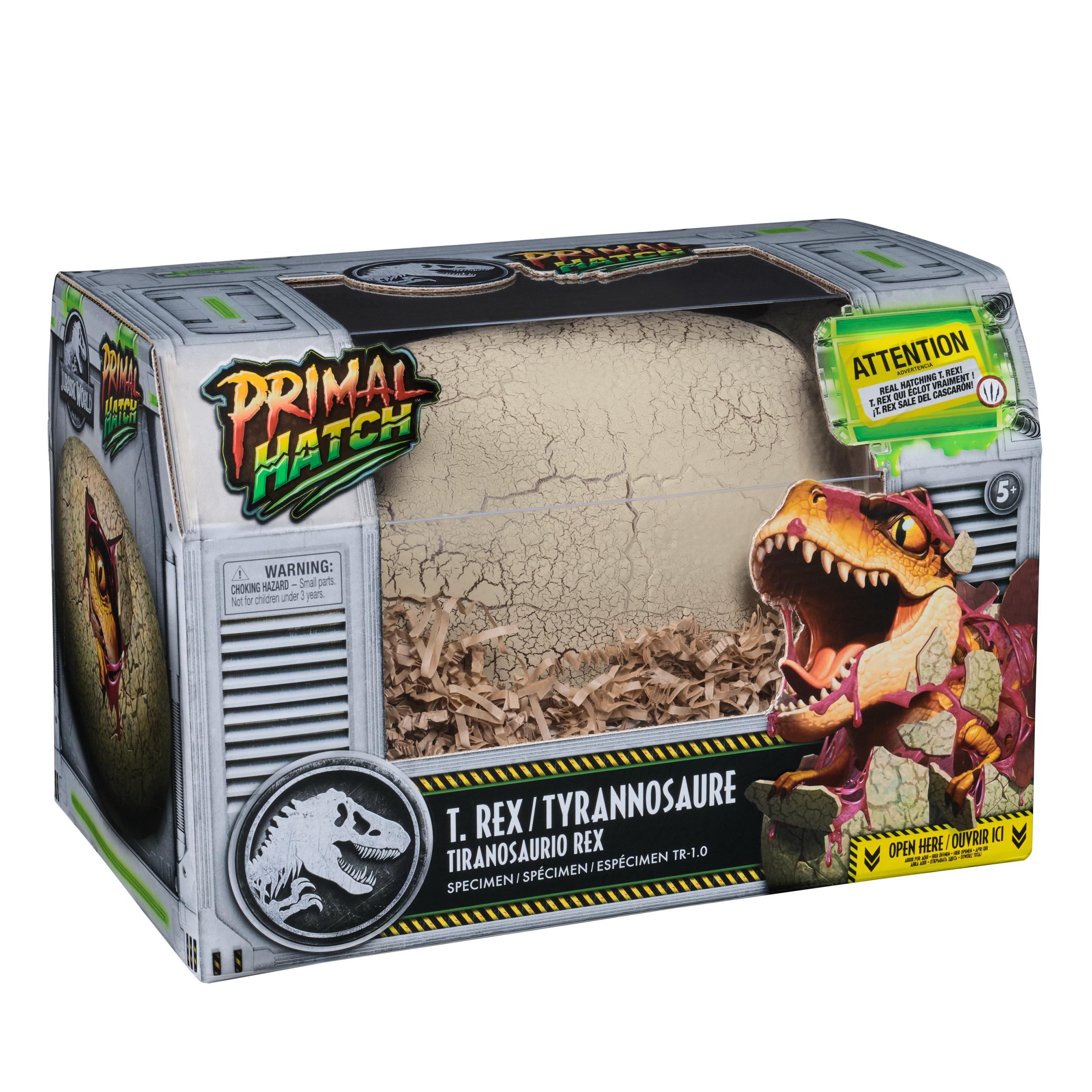 Jurassic World Primal Hatch, Dinosauro Interattivo con Uovo, Fai Schiudere e Addestra il Tuo Cucciolo di Dinosauro con Oltre 100 Suoni e Reazioni, Giocattolo per Bambini e Bambine, 5+ Anni
