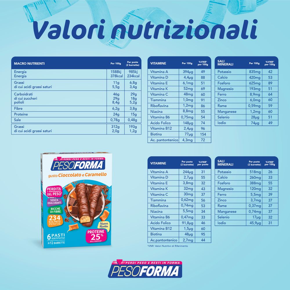 Pesoforma Barrette sostituto del pasto Cioccolato Caramello 12x31g