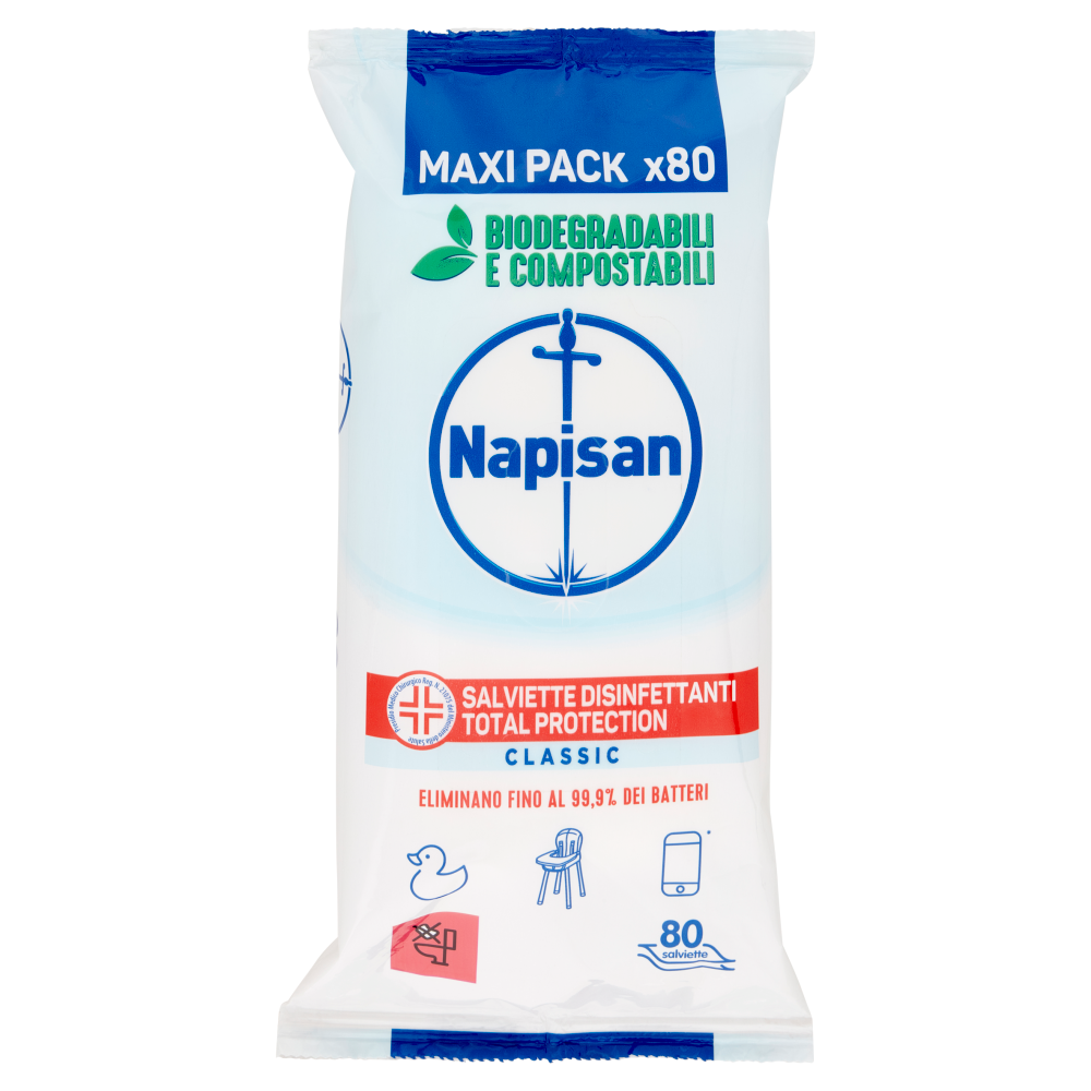 Napisan Salviette Disinfettanti Total Protection Classic Biodegradabili 80 pz