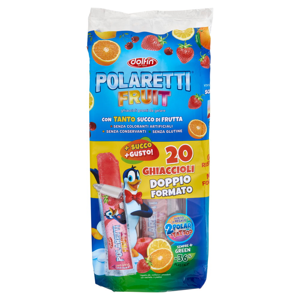 Polaretti Fruit ghiaccioli pronti da gelare Arancia, Fragola, Amarena, Limone 20 Pezzi 840 ml