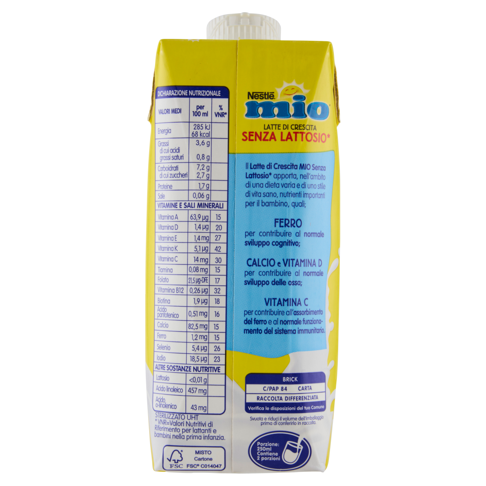 NESTLÉ MIO Latte di Crescita Senza Lattosio Liquido Brick 500ml