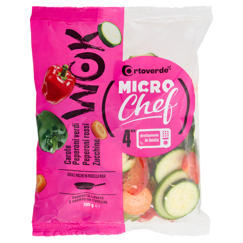 Ortoverde Micro Chef Wok Carote, Peperoni verdi, Peperoni rossi, Zucchine 300 g