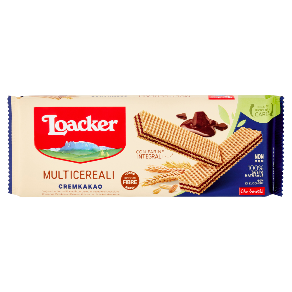 Loacker Wafer Multicereali Cremkakao con farro, grano e avena con crema al cacao wafers 175g