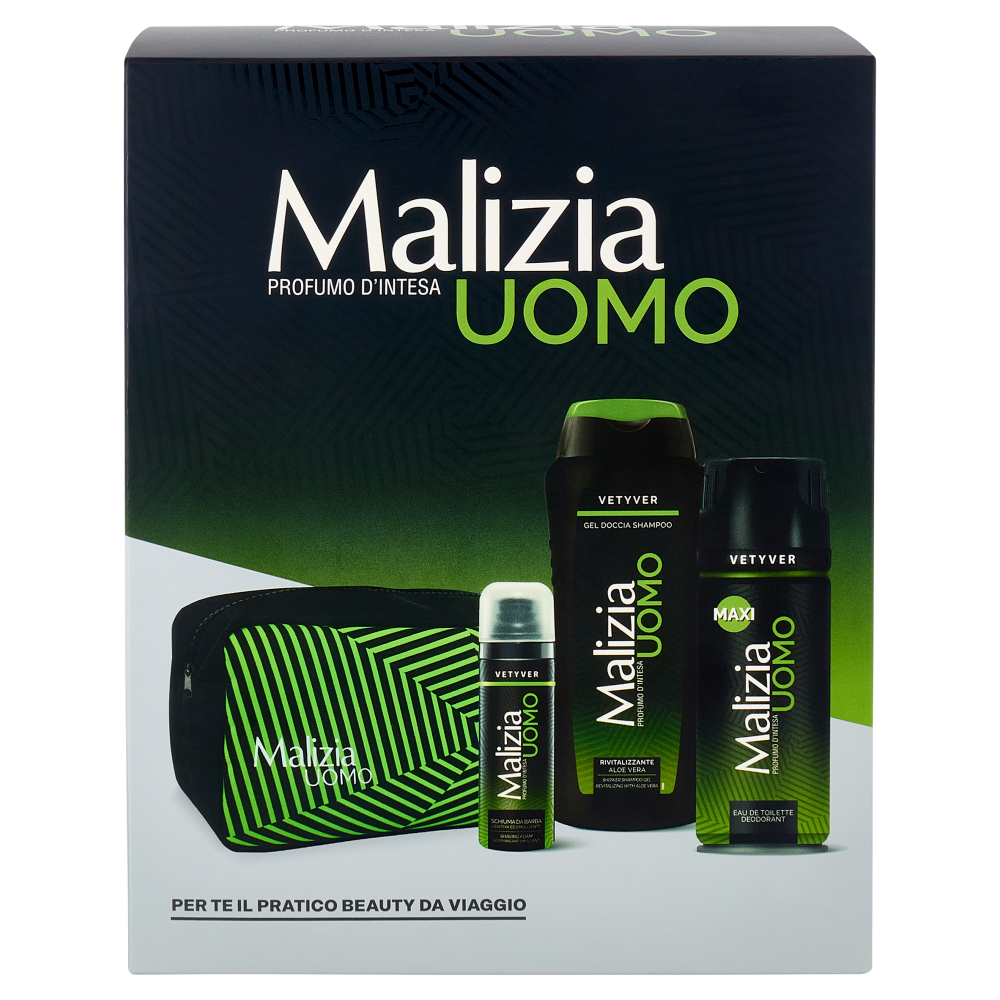 Malizia Uomo Vetyver Schiuma da Barba 50 mL + Gel Doccia Shampoo 250 mL + Edt Deodorant Maxi 175 mL