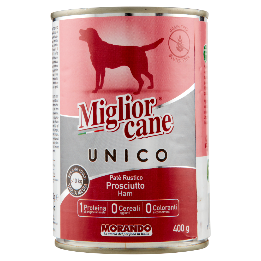 Migliorcane Unico Patè Rustico Prosciutto per Cani Adulti >10 kg Taglia Media 400 g