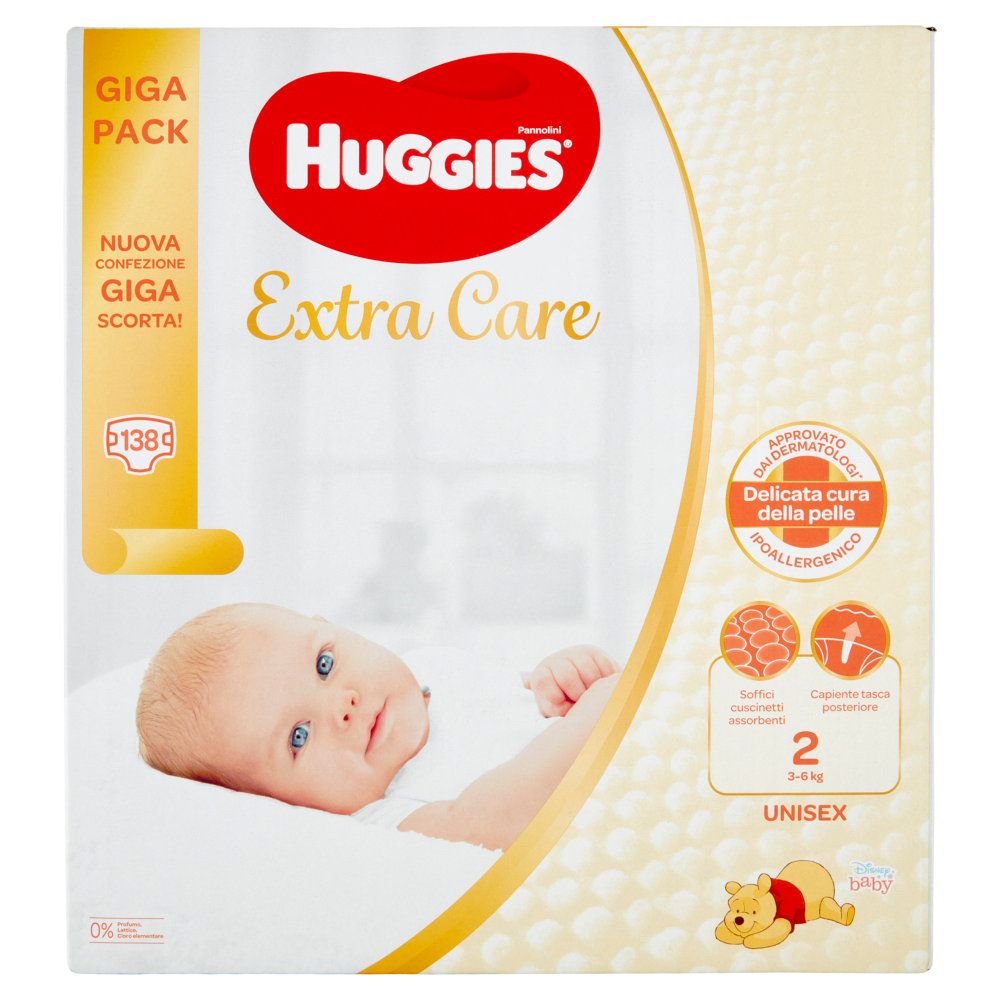 Huggies Extra Care Pannolini Unisex 2 3-6 Kg 138 pz