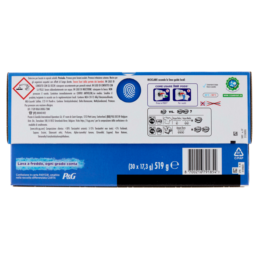 Dash Pods Detersivo Lavatrice in Capsule, Salva Colore, 30 Lavaggi 519 g