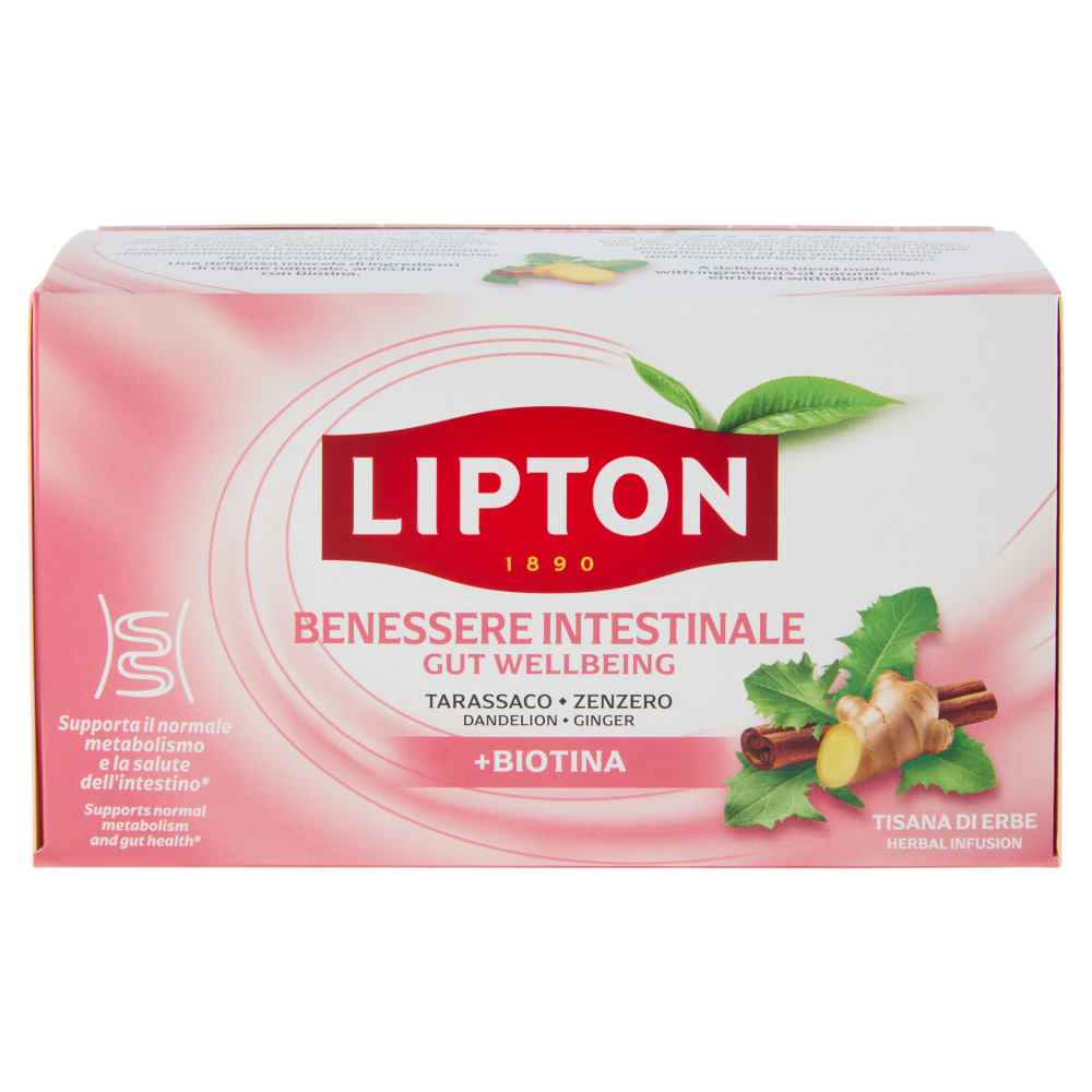 Lipton Benessere Intestinale Tarassaco, Zenzero + Biotina Tisana di Erbe 17 x 1,9 g
