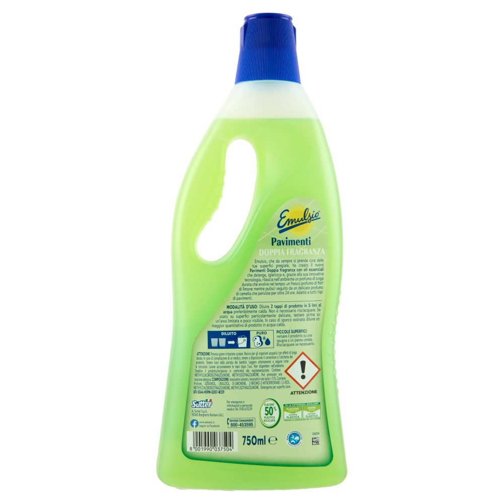 Emulsio Detergente Igienizzante Pavimenti Doppia Fragranza Fiori di Limone Camelia 750 ml
