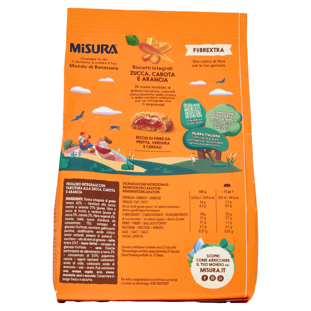 Misura Fibrextra Biscotti integrali Zucca, Carota e Arancia 260 g