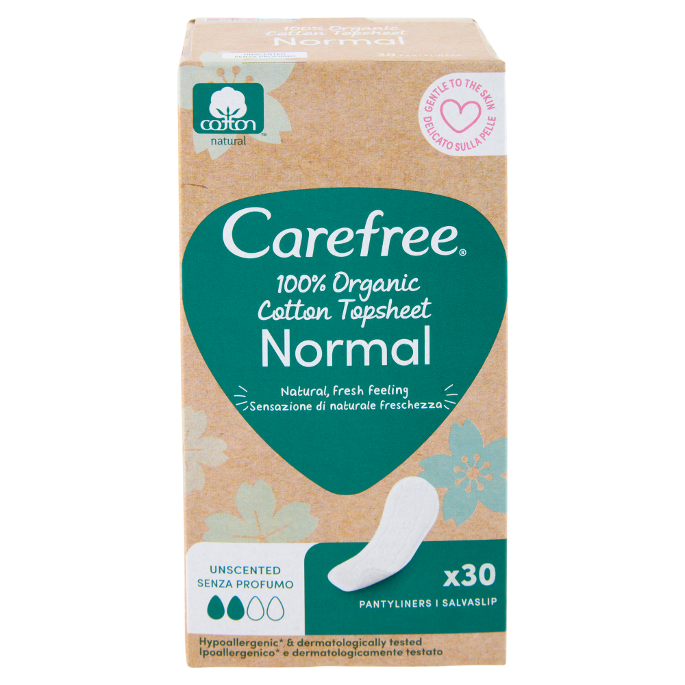 Carefree 100% Organic Cotton Topsheet Normal Salvaslip 30 pz