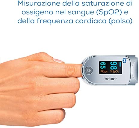 Beurer PO 60 Saturimetro Bluetooth a Lettura Istantanea con Visualizzazione Grafica del Battito Cardiaco e 100 Posizioni di Memoria