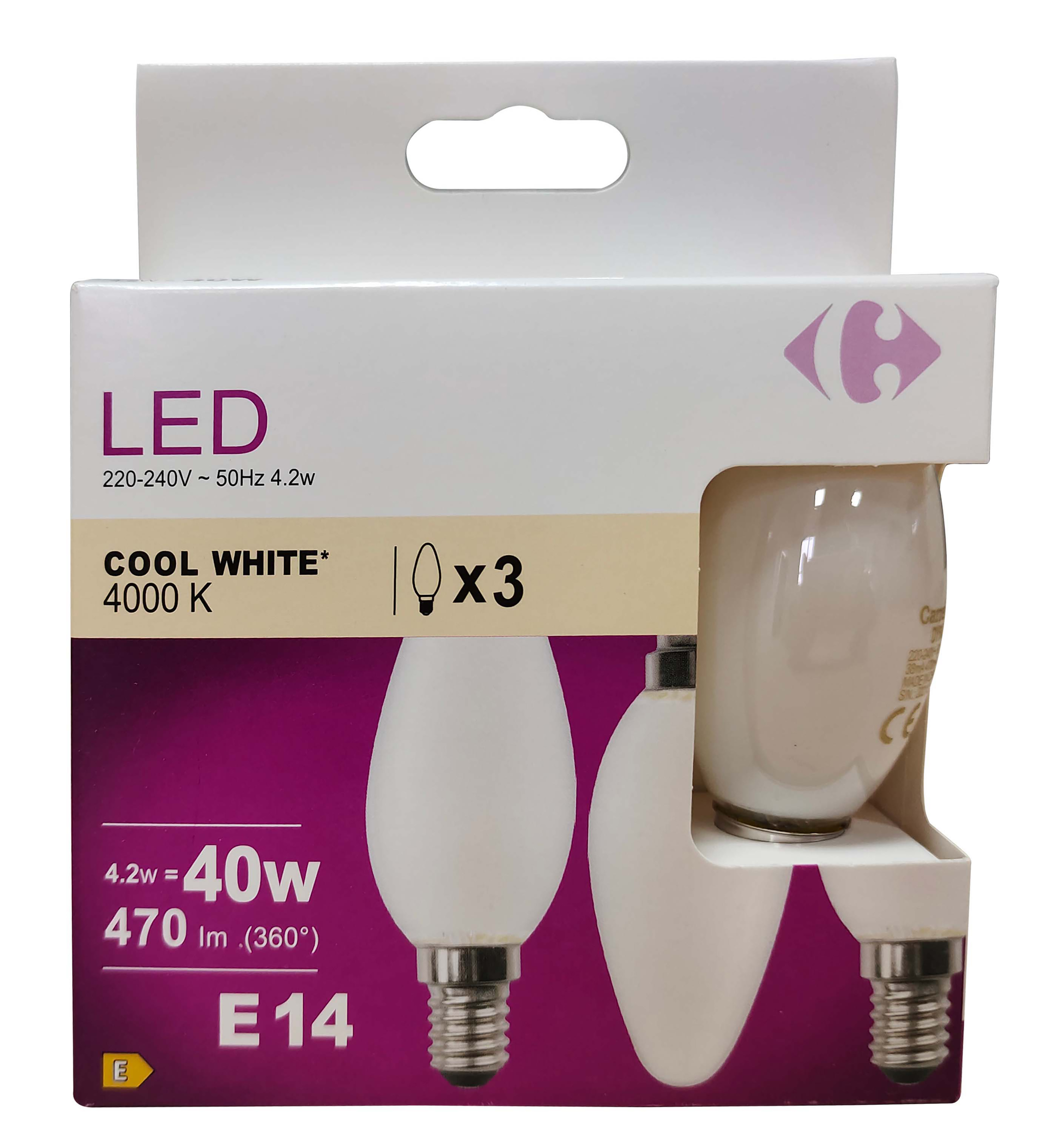 Carrefour 3 led candela 40W, attacco E14, luce fredda