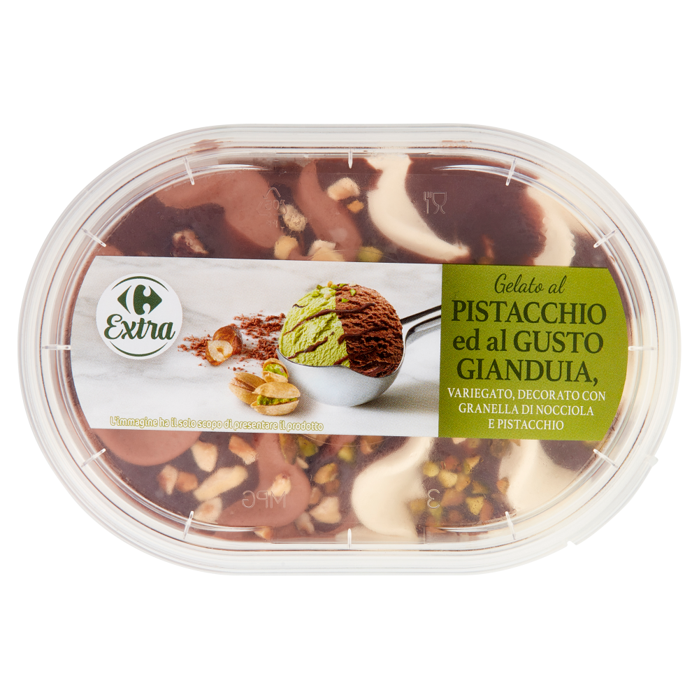 Carrefour Extra Gelato al Pistacchio e Gianduia Variegato con Granella di Nocciola e Pistacchio 200g