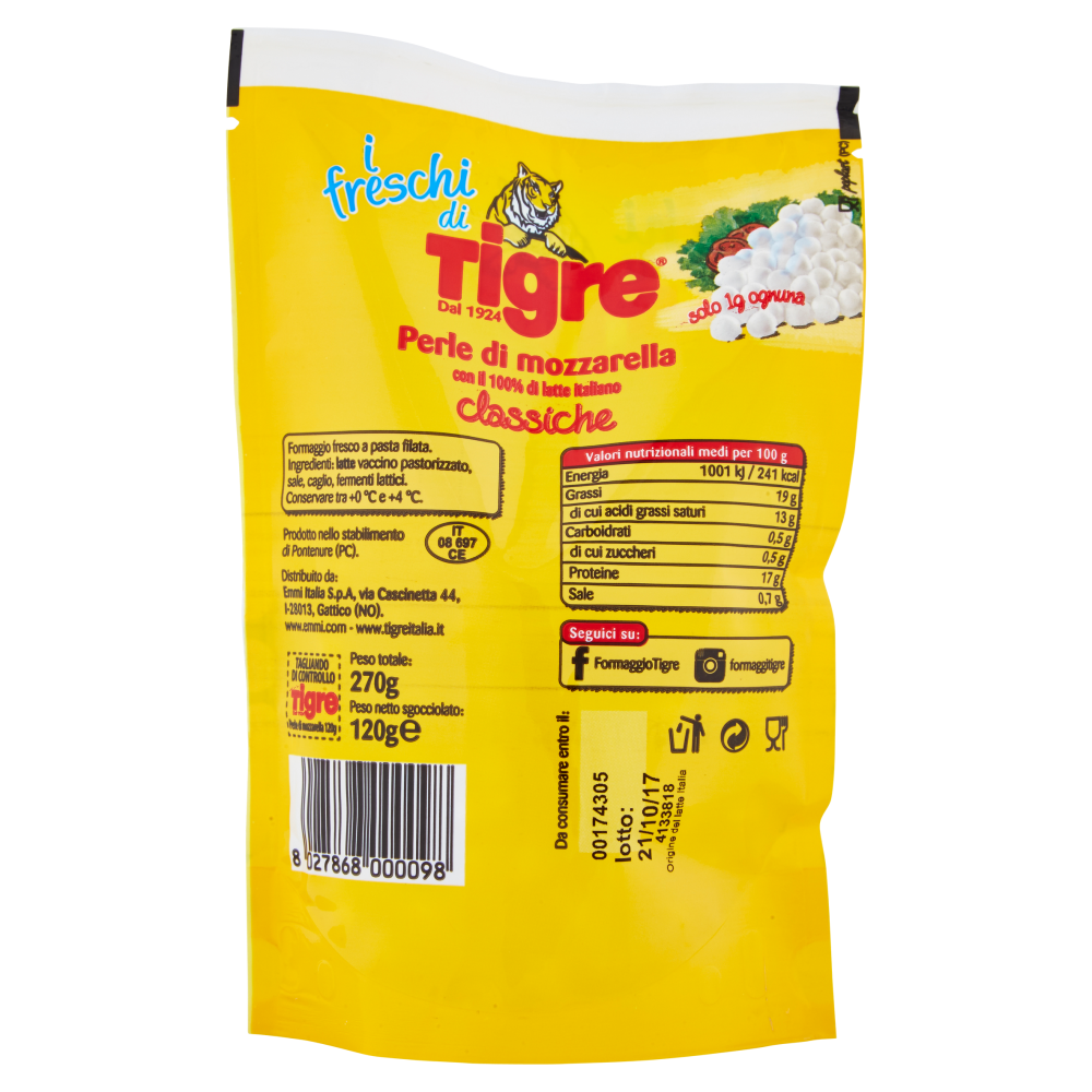 Tigre i freschi di Tigre Perle di mozzarella classiche 120 g