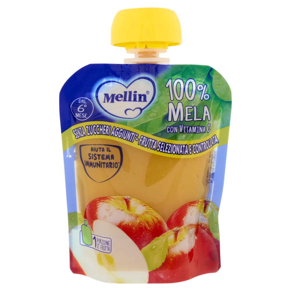 MELLIN Merenda di Frutta 100% con Vitamina C, Mela, a partire dal 6° mese, Pouch 90 g
