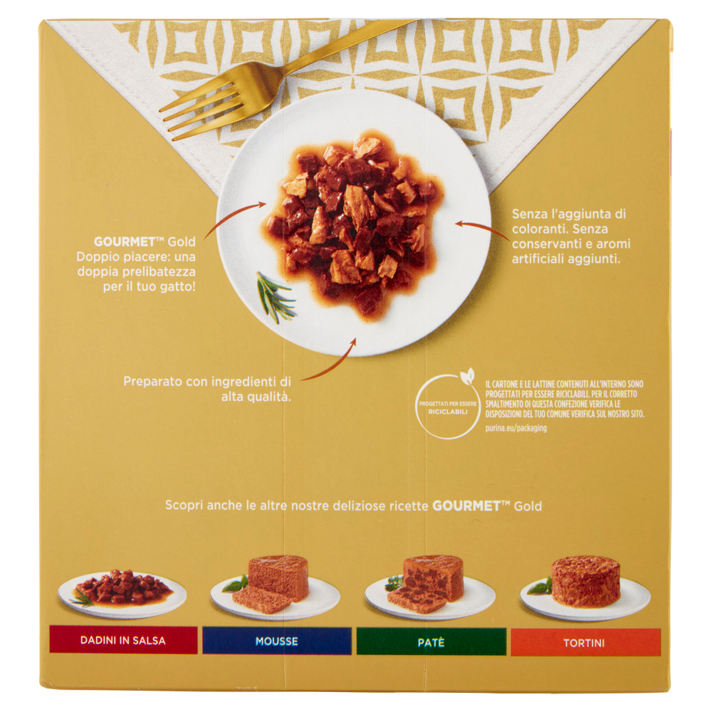 PURINA GOURMET Gold Doppio Piacere Anatra & Tacch/Manzo & Pollo/Pesce Oceano/Coniglio & Fegato 8x85g