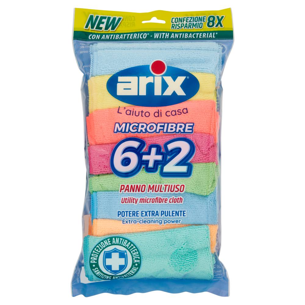 arix Microfibre Panno Multiuso con Antibatterico* 6+2 8 pz