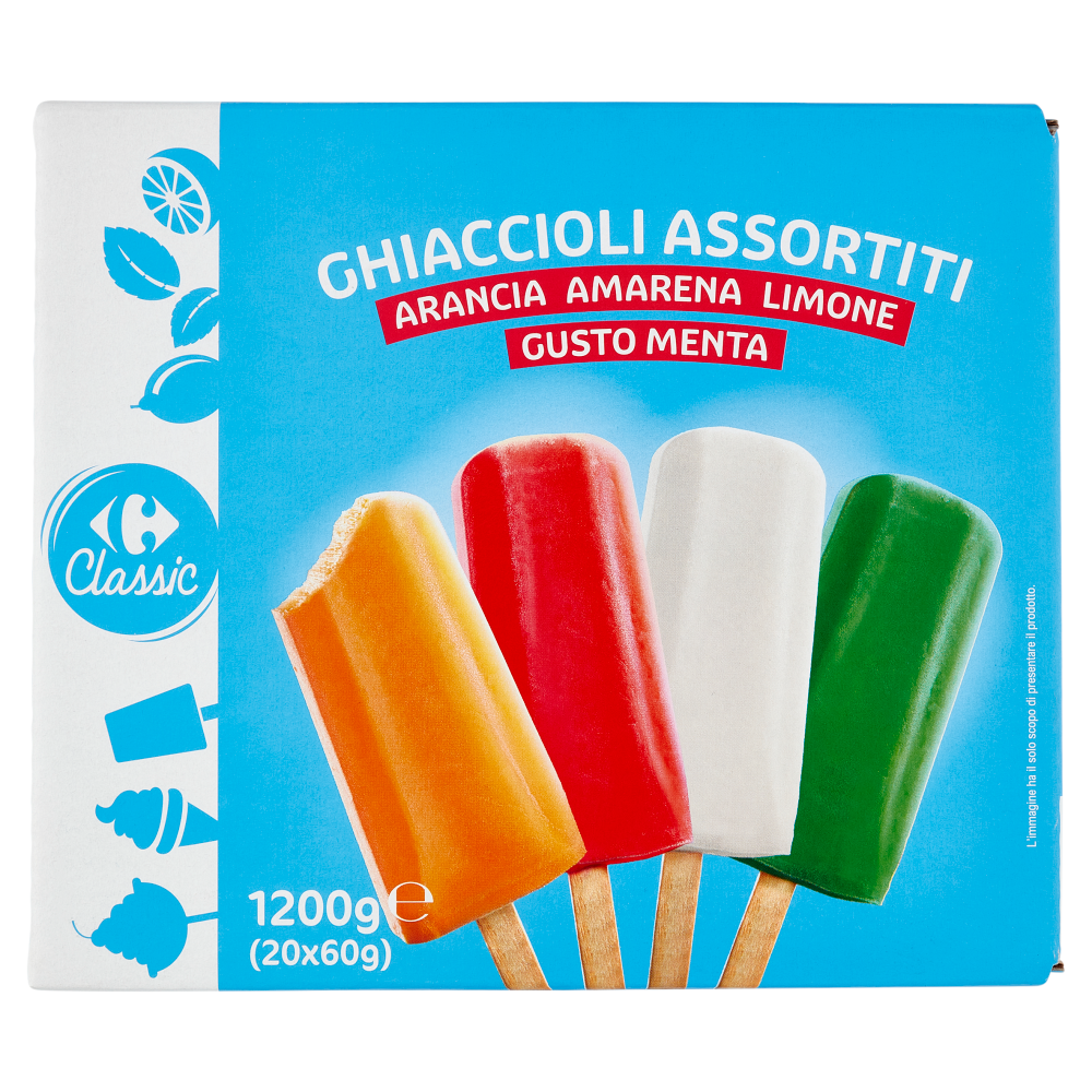 Carrefour Classic Ghiaccioli Assortiti Arancia, Amarena, Limone, Gusto Menta 20 x 60 g