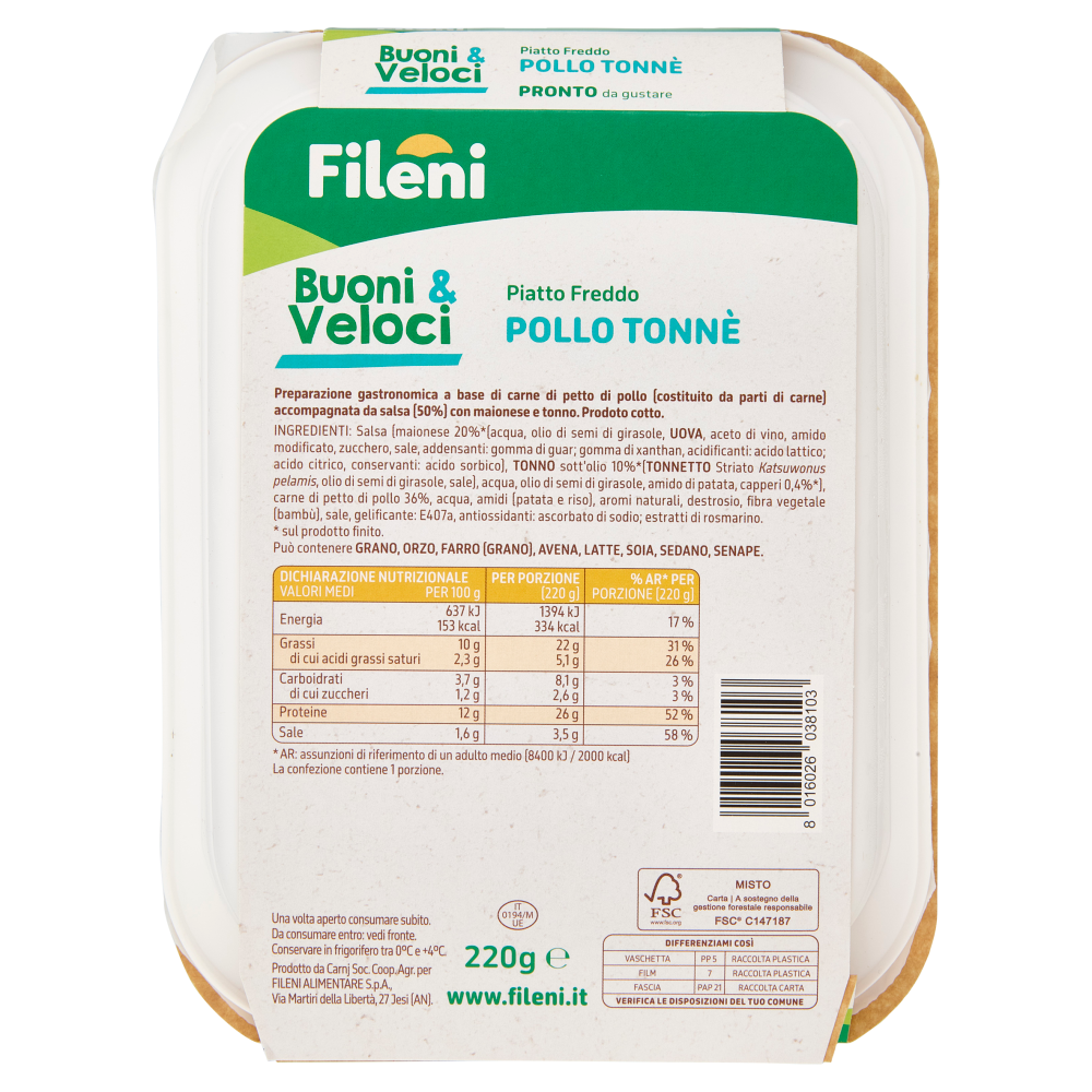 Fileni Buoni & Veloci Piatto Freddo Pollo Tonnè 220 g