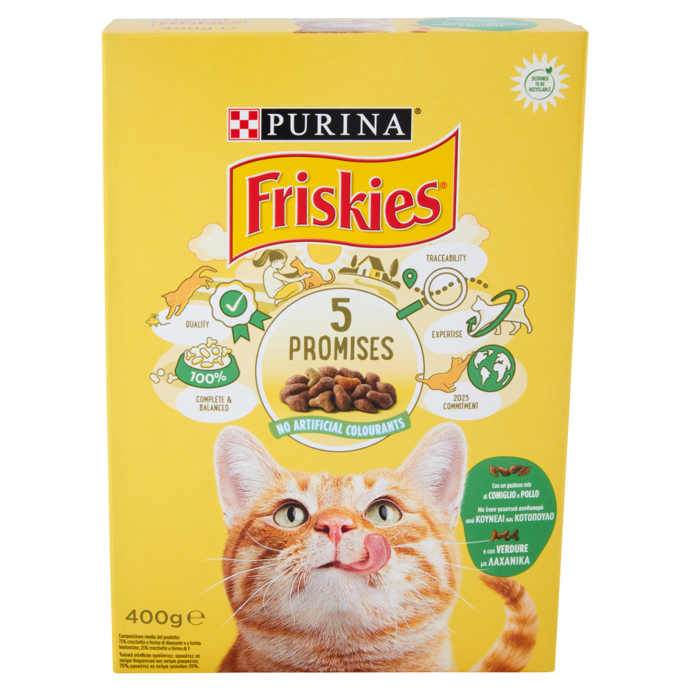 PURINA FRISKIES Gatto Adult Con un gustoso mix di Coniglio e Pollo e con Verdure 400 g