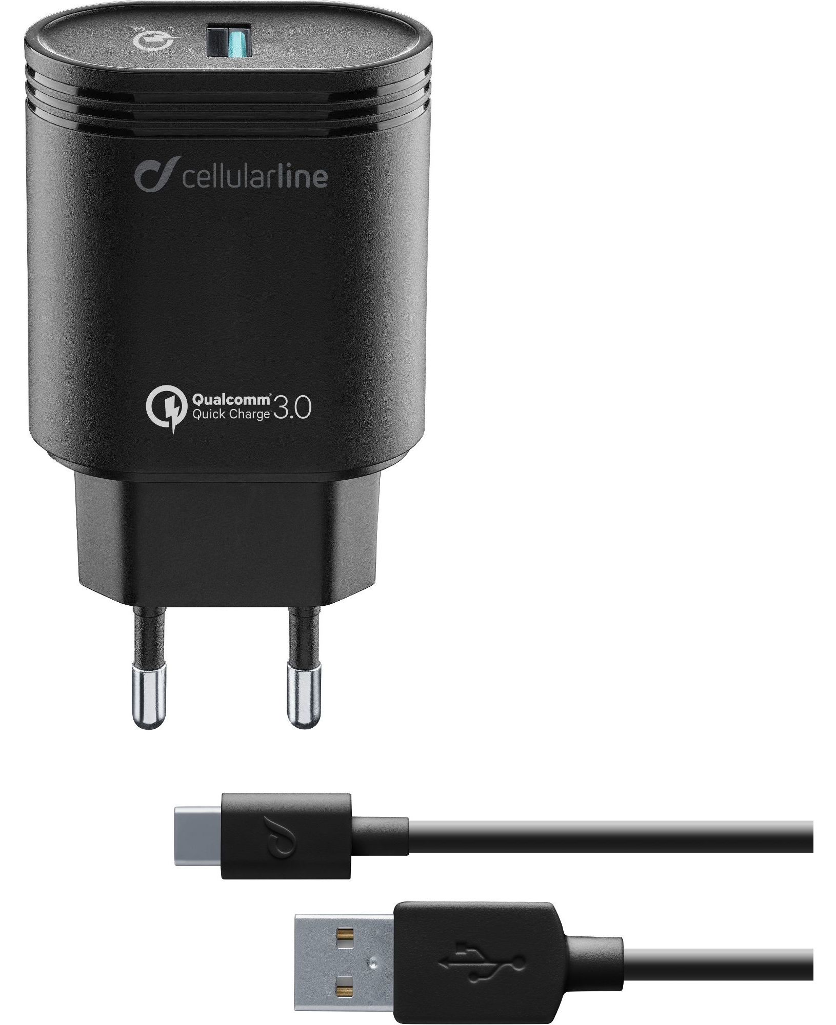 Cellularline USB Charger Kit 18W - USB-C - Huawei, Xiaomi, Wiko, Asus and other smartphone Caricabatterie da rete adattivo 18W con cavo USB-C