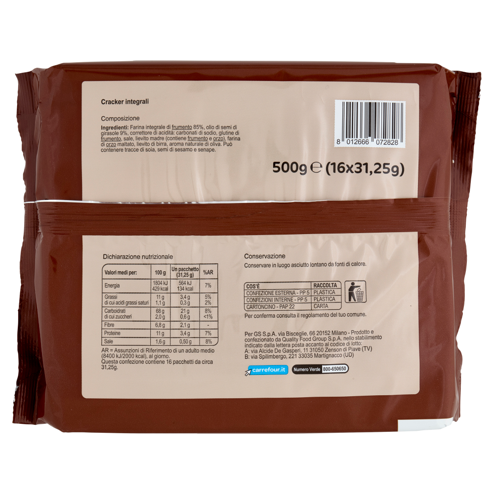 Carrefour Classic Cracker Integrali 16 x 31,25 g