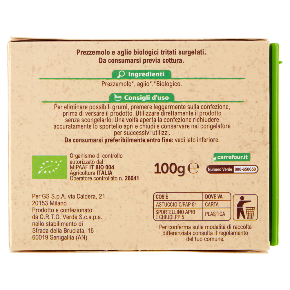 Carrefour Bio Prezzemolo e aglio tritati surgelati 100 g