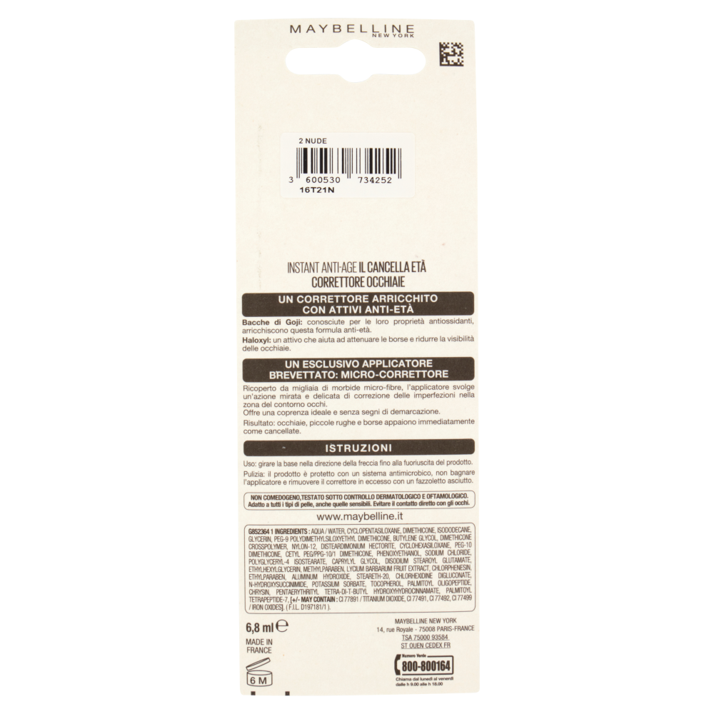 Maybelline New York Correttore Liquido Il Cancella Età, Copre Occhiaie e Piccole Rughe, 02 Nude