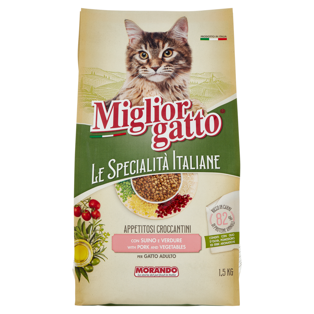 Migliorgatto Le Specialità Italiane Appetitosi Croccantini con Suino e Verdure Gatto Adulto 1,5 KG