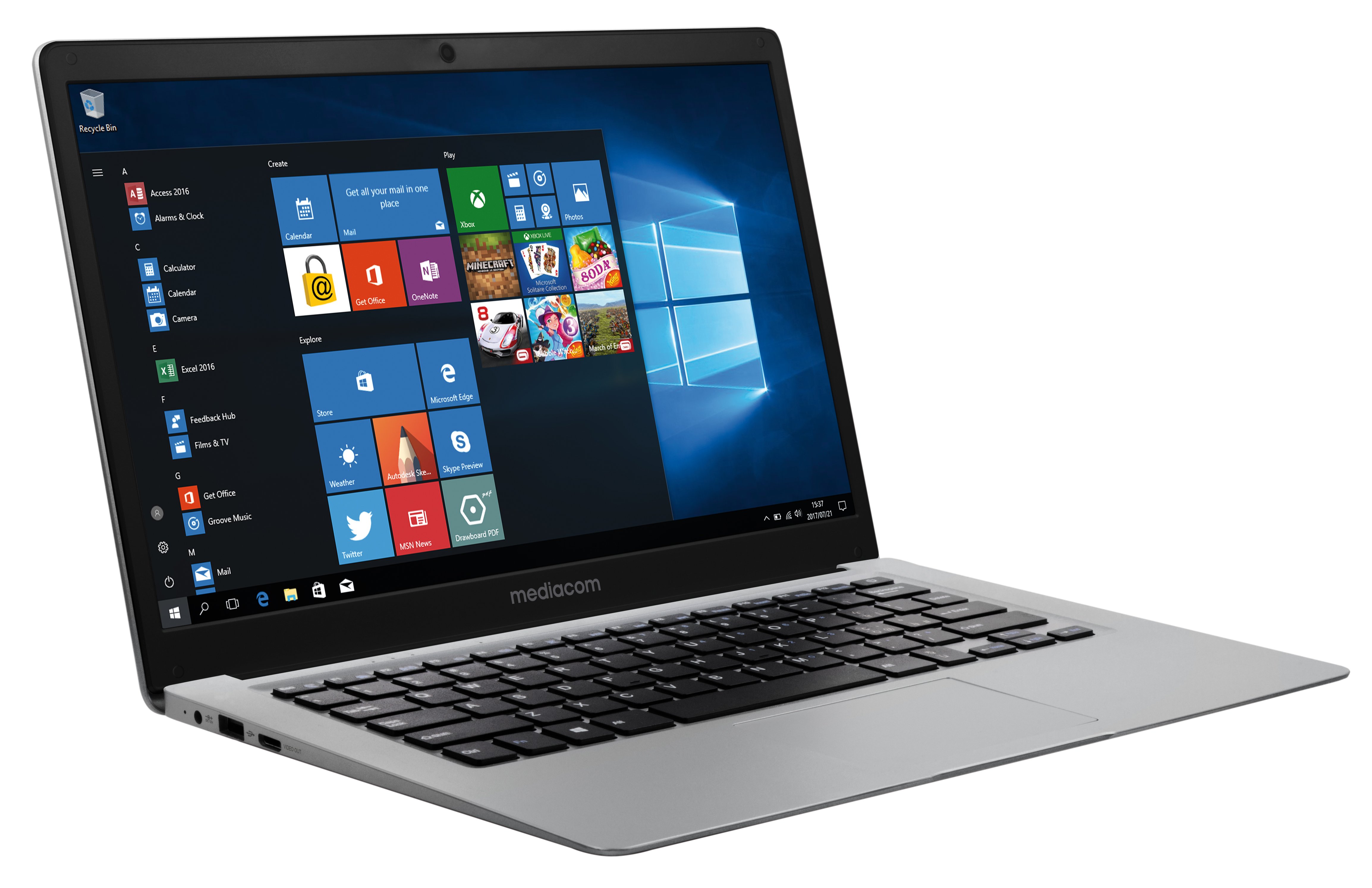 Mediacom M-SB146 laptop Intel® Celeron® N3350 Computer portatile 35,6 cm (14") Full HD 4 GB LPDDR4-SDRAM 64 GB Flash Windows 10 Home Nero, Argento