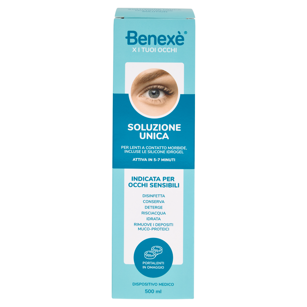 Benexè X i Tuoi Occhi Soluzione Unica per Lenti a Contatto Morbide 500 ml + Porta Lenti