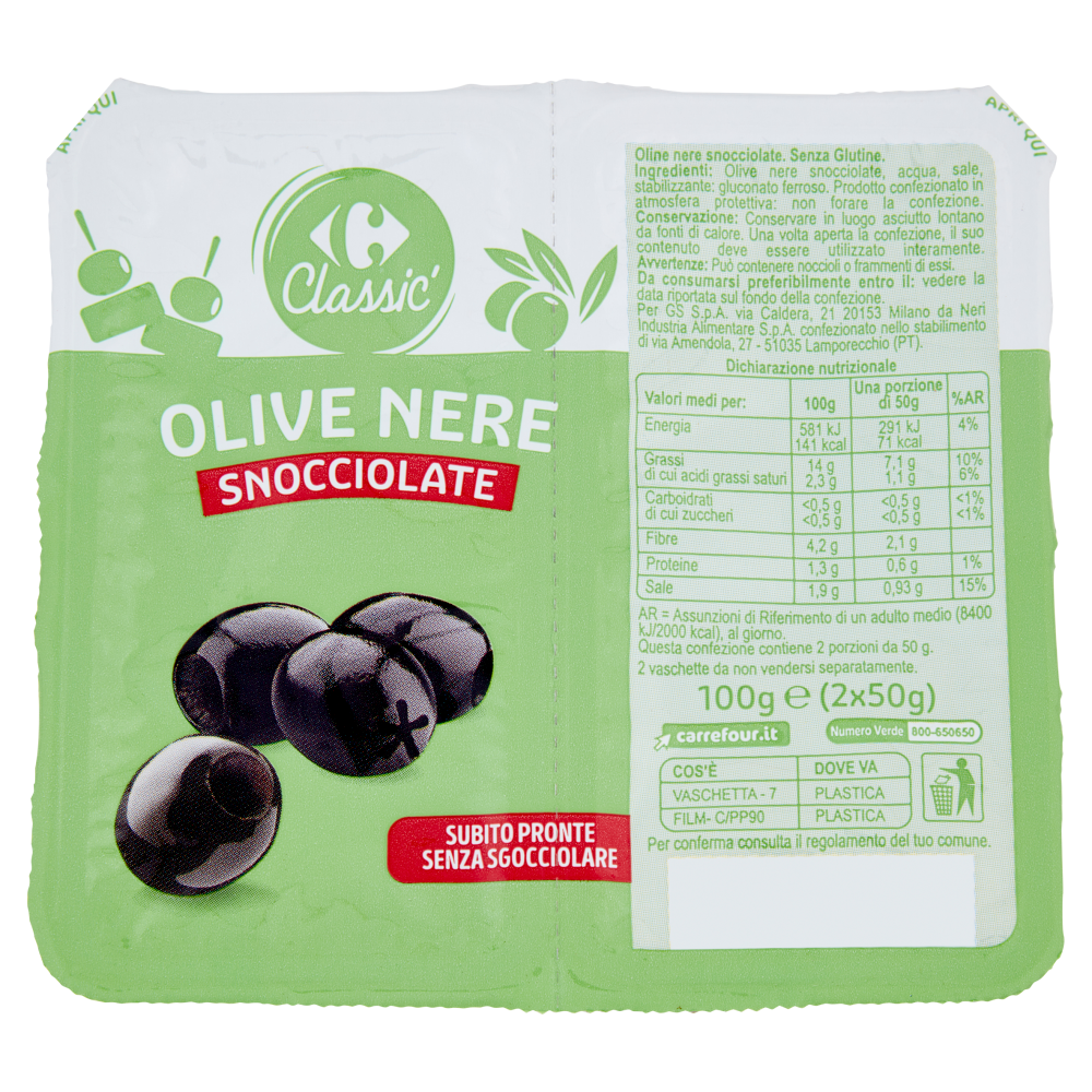 Carrefour Classic Olive Nere Snocciolate 2 x 50 g