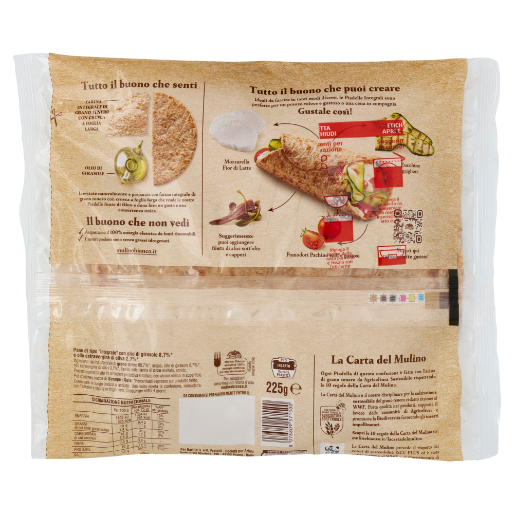 Mulino Bianco Piadelle Integrali Ideale per Piadina 3pz 225g