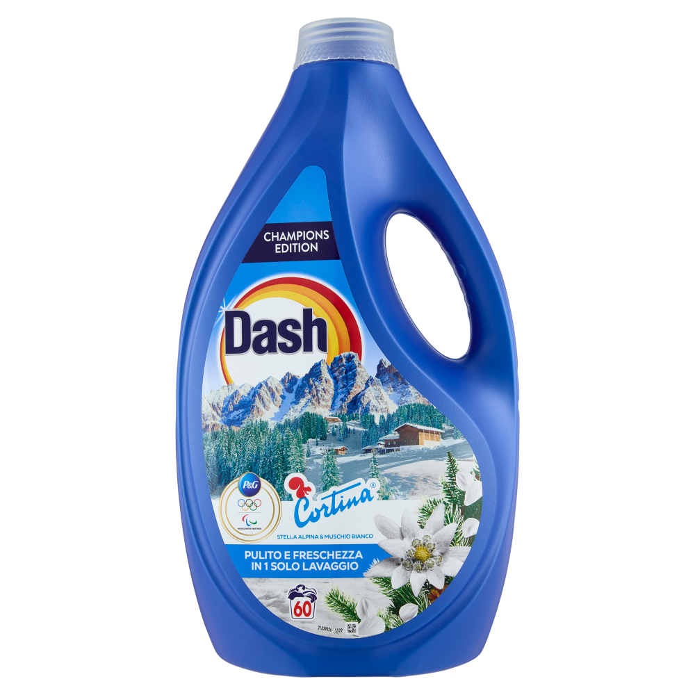 Dash Detersivo Liquido Lavatrice, Cortina Stella Alpina & Muschio Bianco, 60 Lavaggi 2700 ml