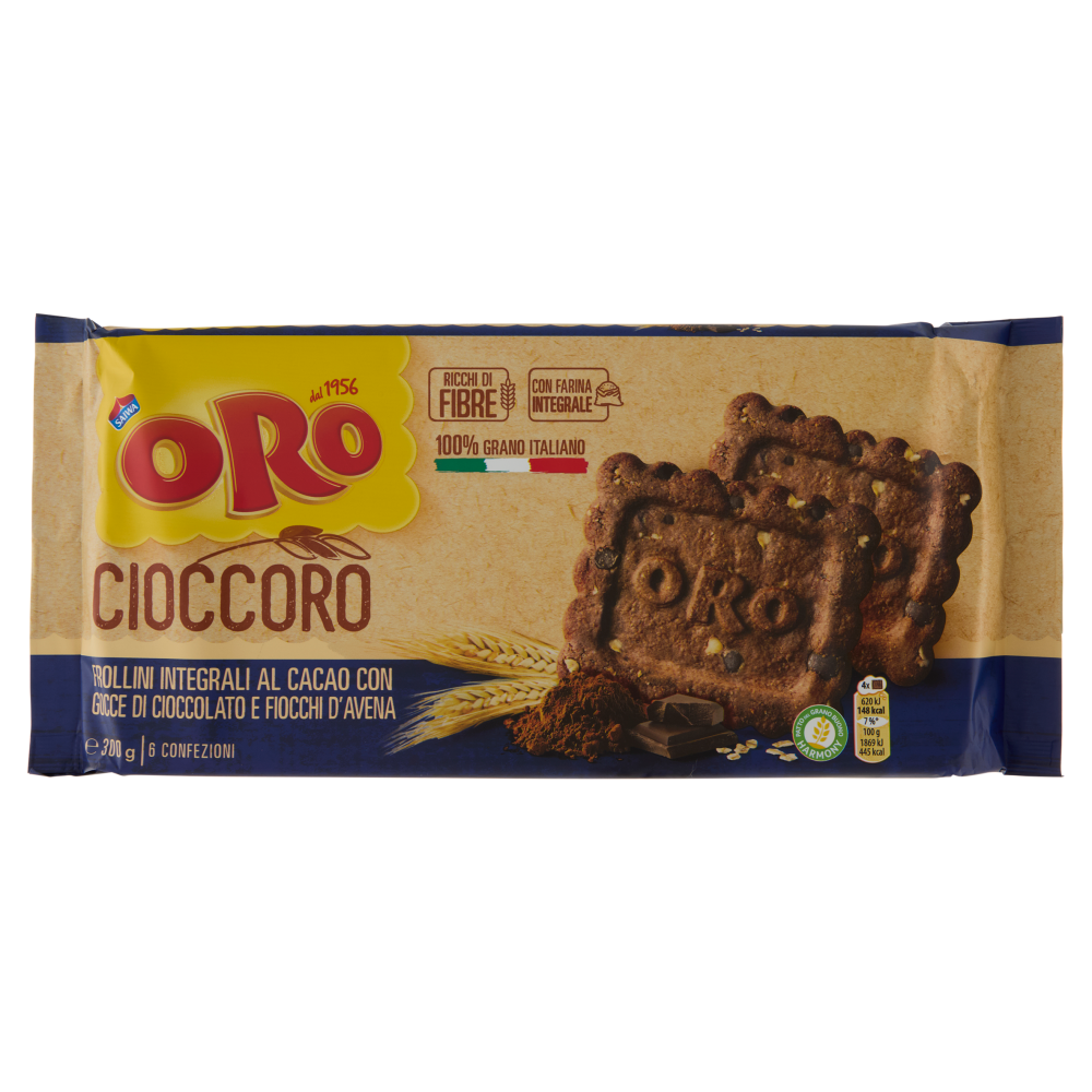 Oro Saiwa Cioccoro - frollini integrali al caca con gocce di cioccolato e fiocchi d'avena - 300g