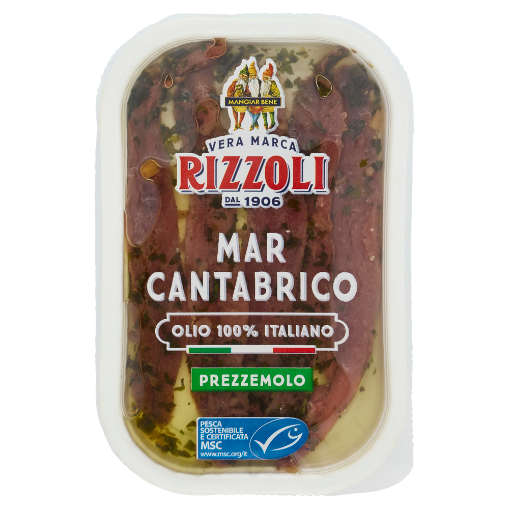 Rizzoli Filetti di Alici del Mar Cantabrico Olio 100% Italiano Prezzemolo 40 g