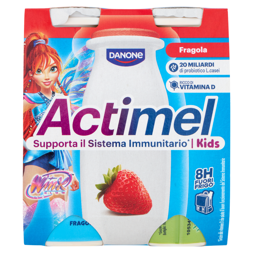 ACTIMEL Winx, Yogurt da Bere con Vit B6 e D per il Sistema Immunitario, gusto fragola, 4X100G