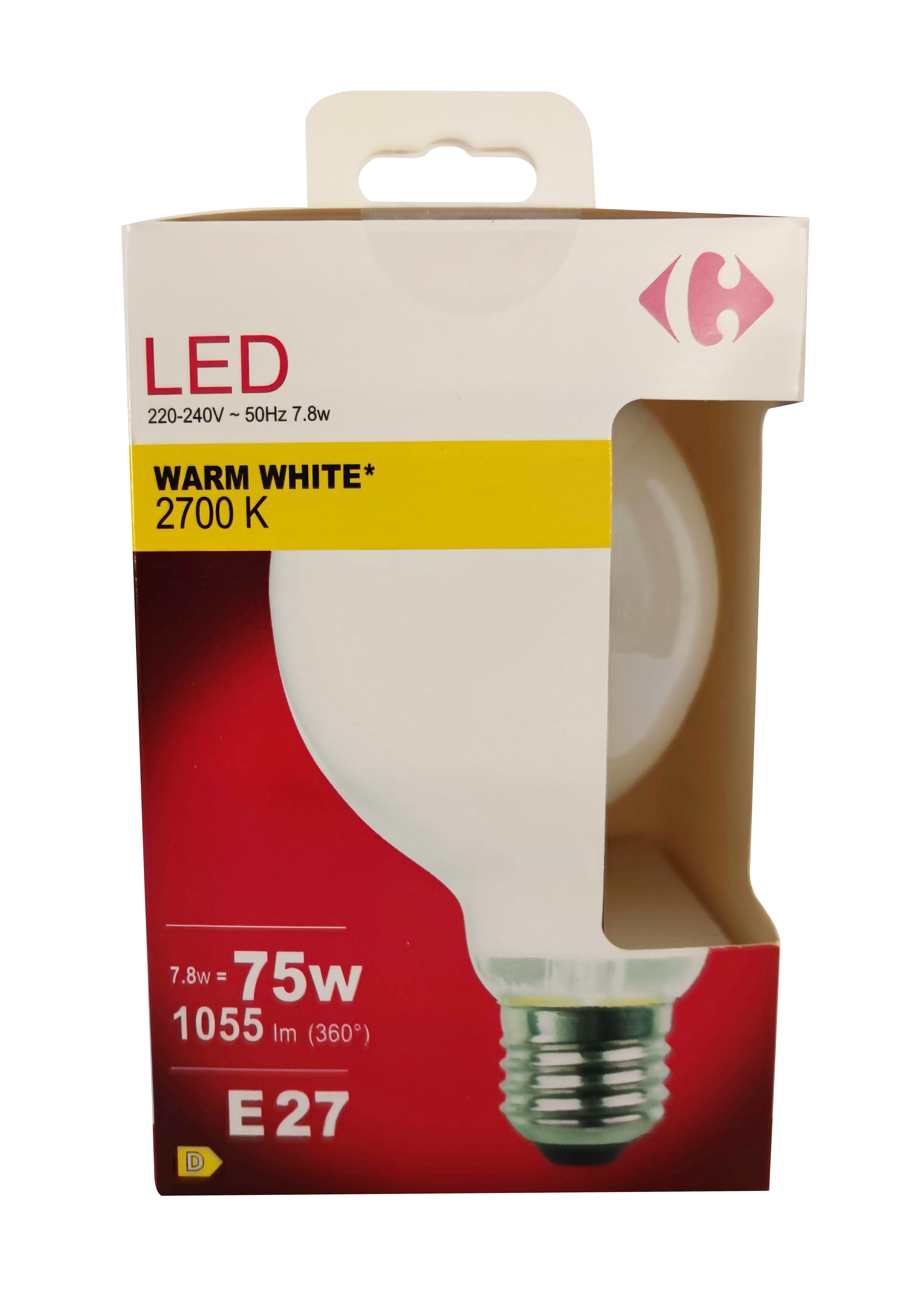 Carrefour Led Globo smerigliata 75W, attacco E27, luce fredda