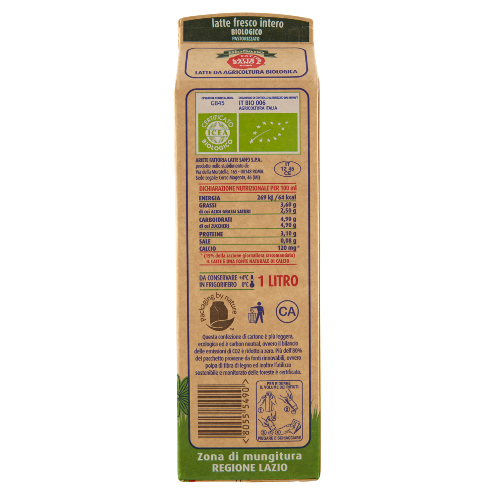 Fattoria Latte Sano BioSano latte fresco Biologico Intero Pastorizzato 1 L