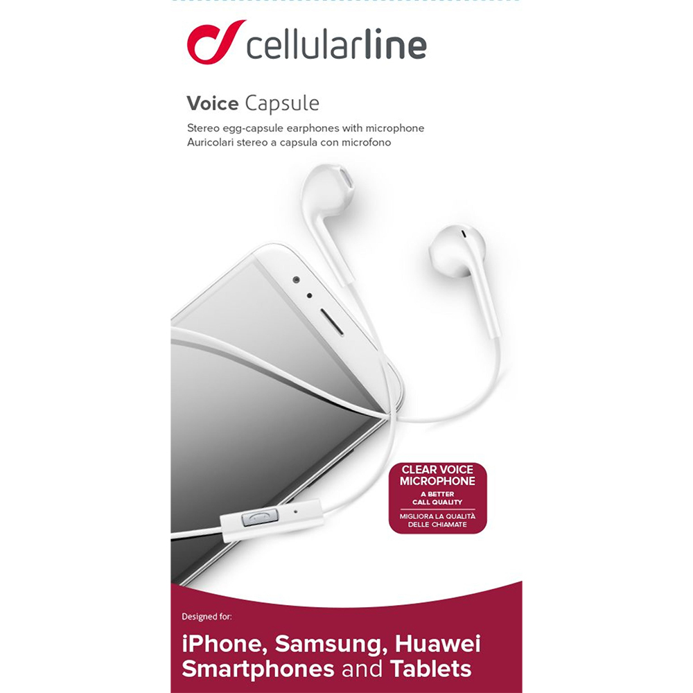 Cellularline VOICE CAPSULE Auricolari a capsula con microfono, tasto di risposta e connettore Jack 3.5mm