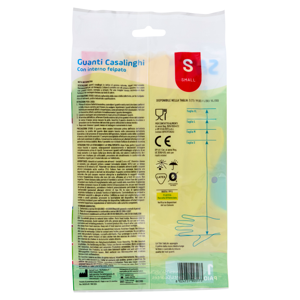 Smilex Guanti Casalinghi con interno felpato S Small 1 paio