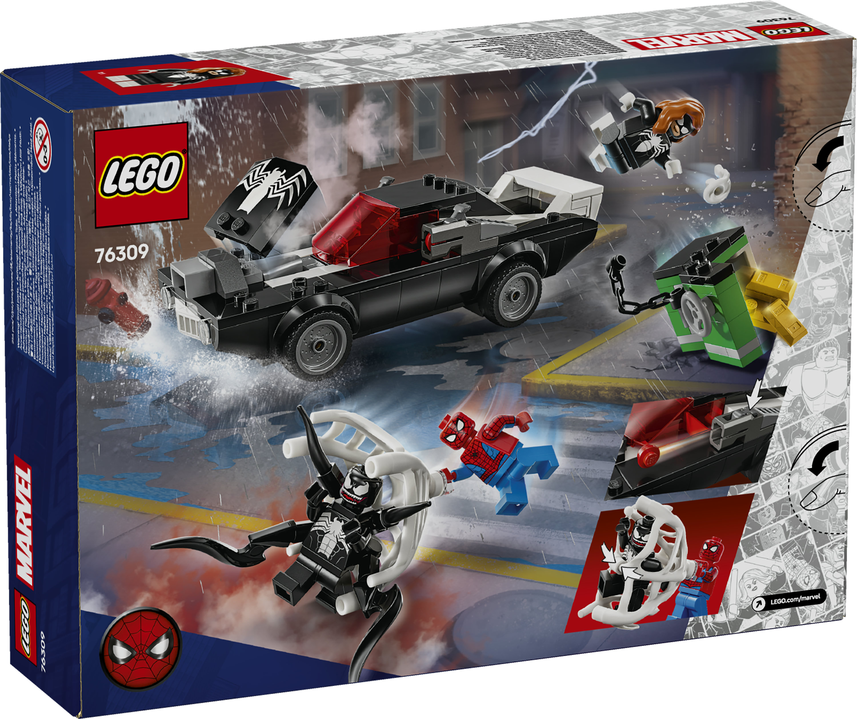 LEGO | Marvel 76309 Spider-Man Contro Muscle Car di Venom, Macchina Giocattolo da Costruire con 3 Minifigure per Bambini 7+
