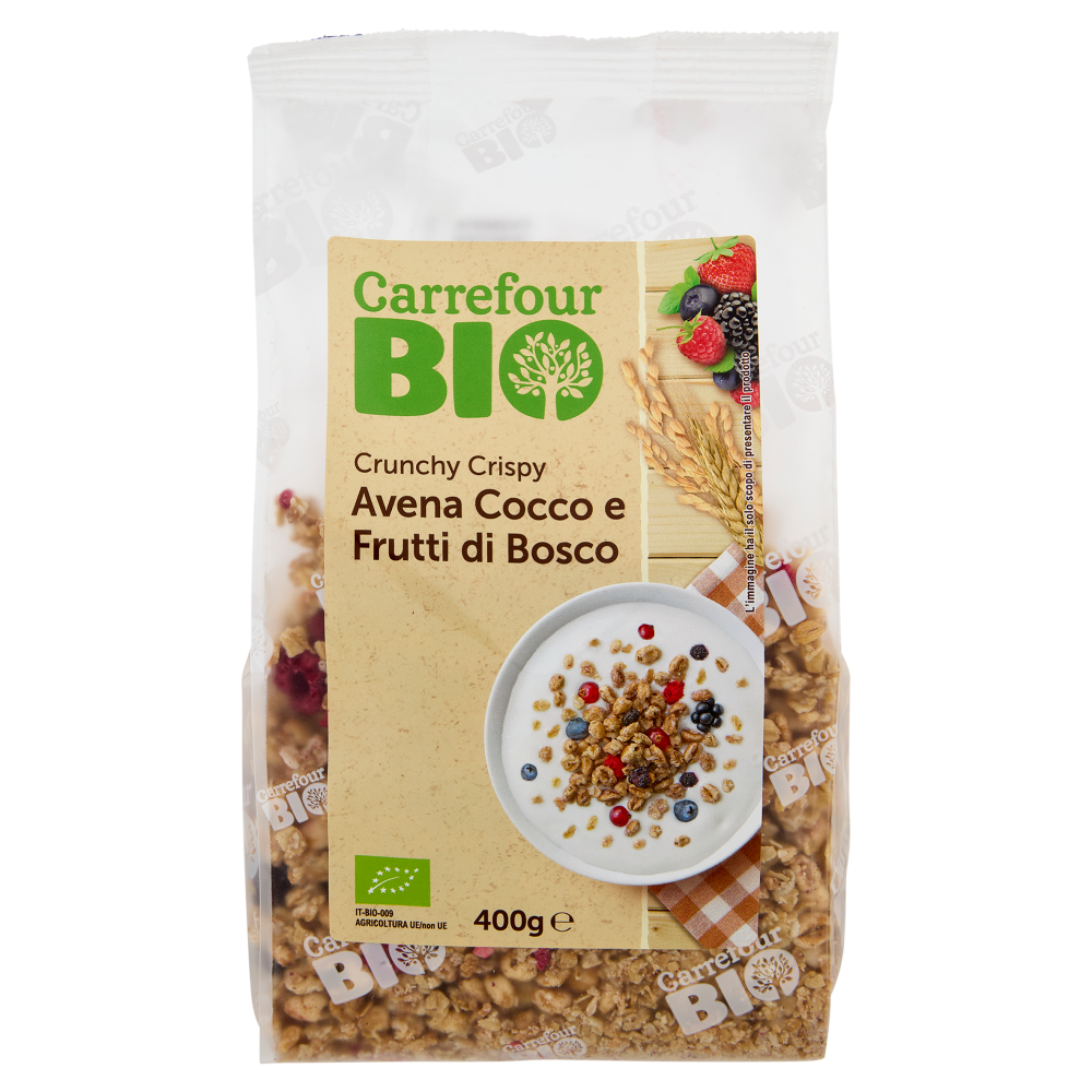 Carrefour Bio Crunchy Crispy Avena Cocco e Frutti di Bosco 400 g